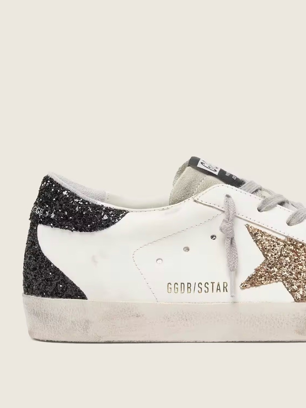 Golden Goose White Leather Sneakers with Gold Glitter Star & Black Heel - Picture 3 of 6